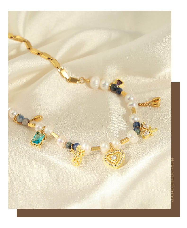 Royalcore Luxe Vintage Freshwater Pearl & Natural Stone Hand-Knotted Beaded Necklace