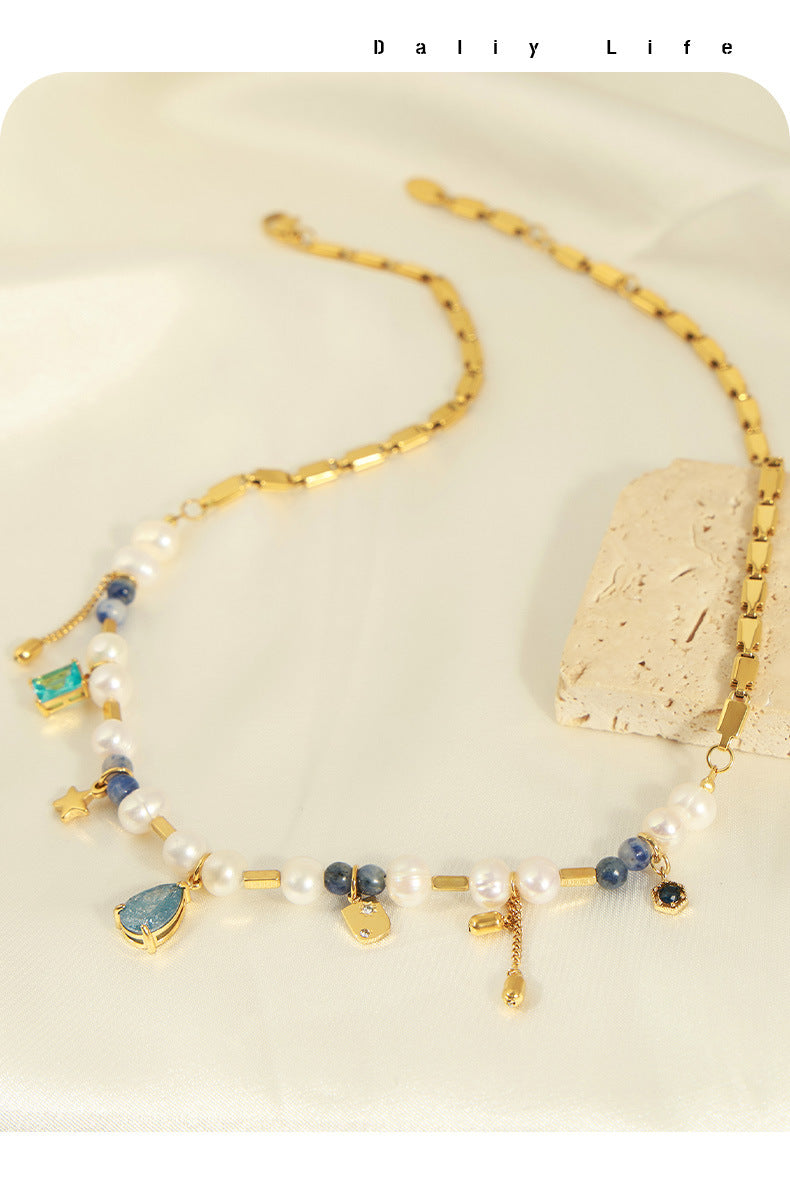 Royalcore Luxe Vintage Freshwater Pearl & Natural Stone Hand-Knotted Beaded Necklace