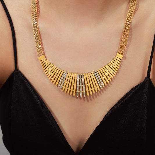 Geometric Zirconia Bar Necklace - Bold Wide Fence Chain