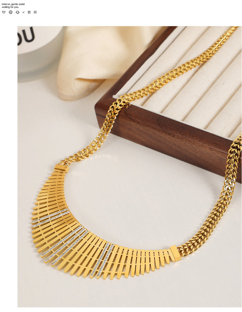 Geometric Zirconia Bar Necklace - Bold Wide Fence Chain