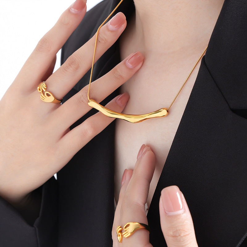Geometric Bar Pendant Necklace - Asymmetrical Minimalist Chain