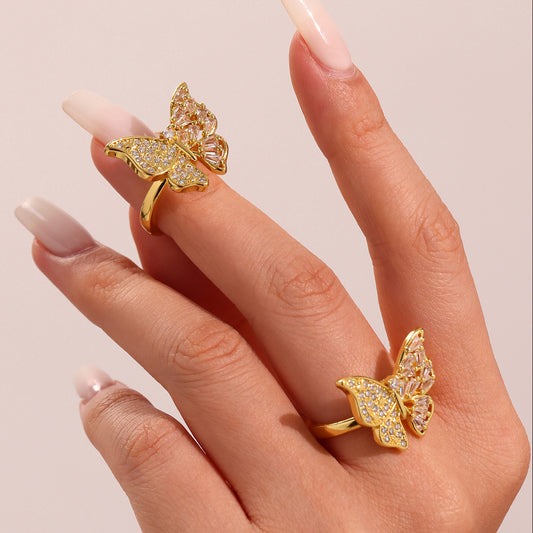 Zirconia Butterfly Ring - Adjustable Statement Cocktail Ring, Elegant Open Finger Jewelry for Women