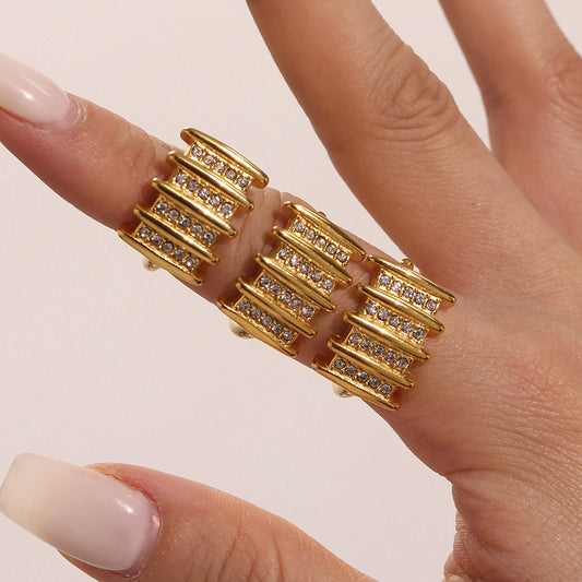 Cubic Zirconia Square Ring - Geometric Open Band with Micro-Pave Setting, Modern Statement Finger Jewelry