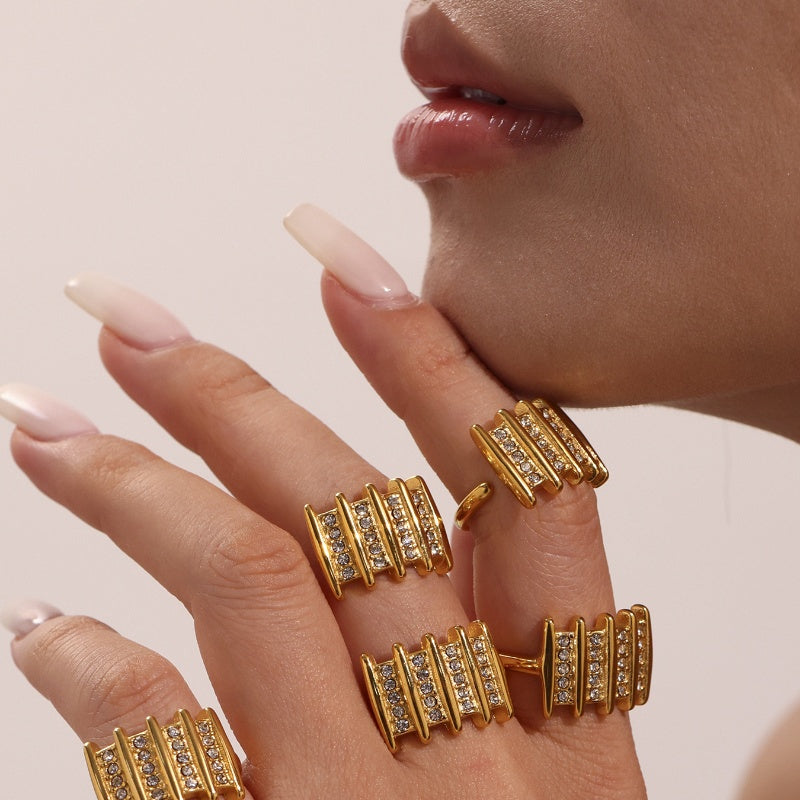 Cubic Zirconia Square Ring - Geometric Open Band with Micro-Pave Setting, Modern Statement Finger Jewelry