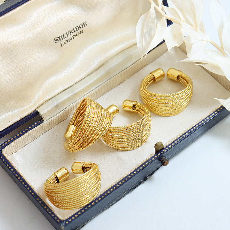 Geometric Open Cuff Ring - Minimalist Multi-Layer Semi-Circle Design