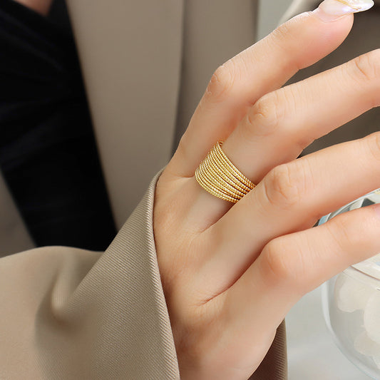 Geometric Open Cuff Ring - Minimalist Multi-Layer Semi-Circle Design