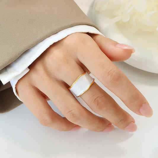 Audrey Hepburn Style French Ring - Minimalist Enamel White Gold Plated Open Band, Vintage Inspired Adjustable Statement Ring