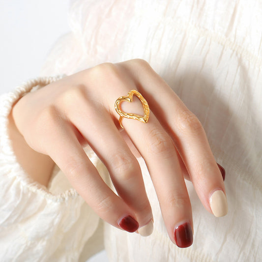 Edgy Heart Ring - Asymmetrical Metal Sculptural Ring