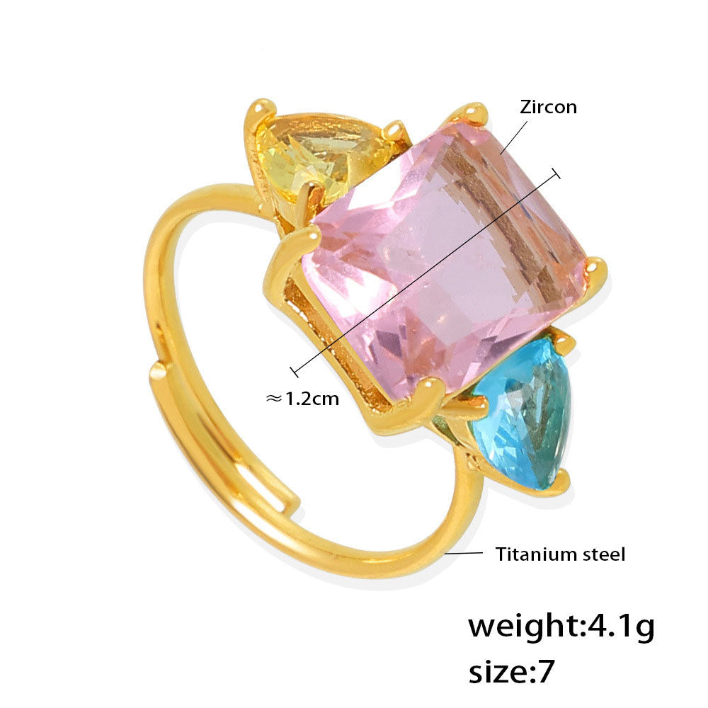 Dopamine Geometric Ring - Pink & Aqua Zirconia Open Band, Adjustable