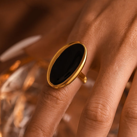 French Minimalist Oval Cuff Ring - Enamel Drop Artisan Cast Jewelry