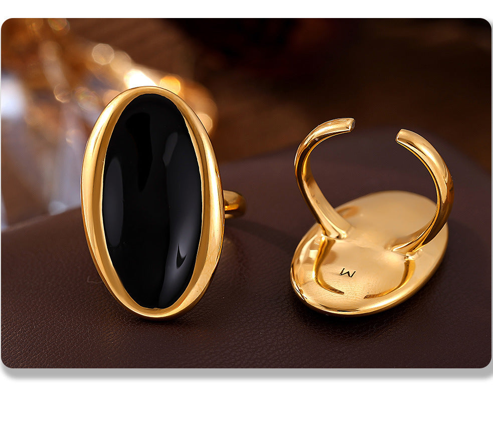 French Minimalist Oval Cuff Ring - Enamel Drop Artisan Cast Jewelry