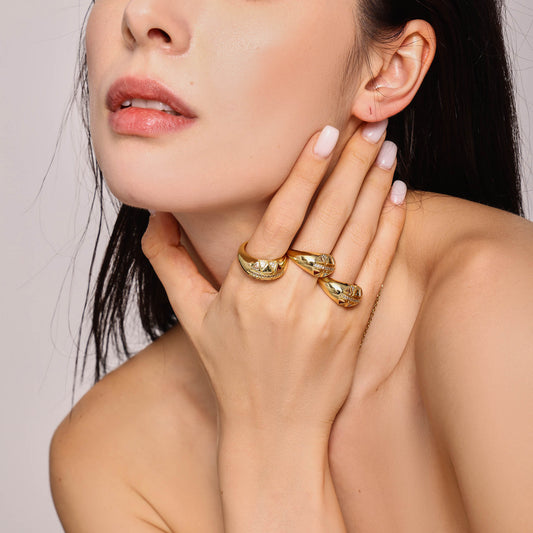 Royal Geometric Triangle Ring - Vintage Inspired Open Cuff with Zirconia