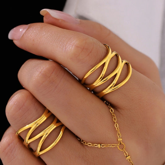 Minimalist Openwork Band Ring - Geometric Cutout Cuff