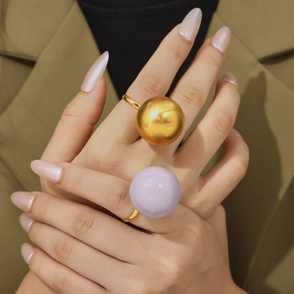 Instagram Aesthetic Enamel Dome Ring - Bold Colored Resin Sphere Statement Piece, Y2K Minimalist Mood Jewelry