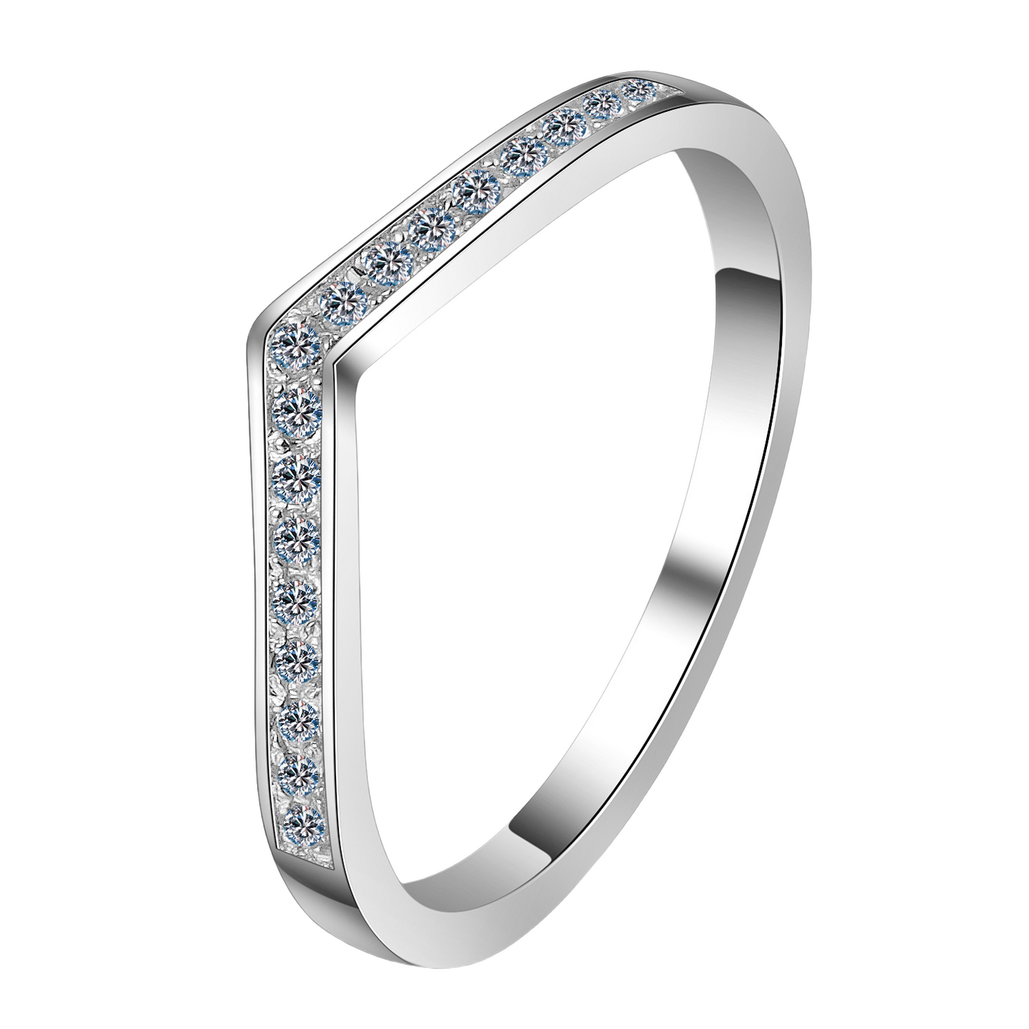 V-Shaped 14pt Moissanite Ring - S925 Sterling Silver Stackable Wedding Band