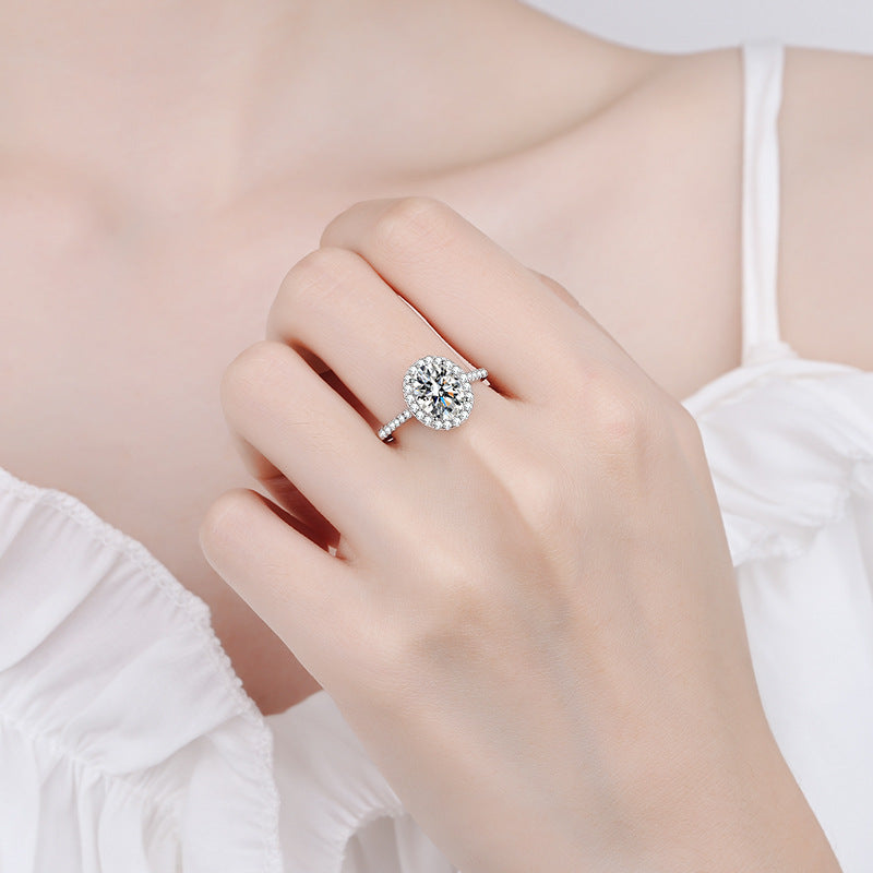 2ct Oval Moissanite Engagement Ring - S925 Sterling Silver Solitaire Wedding Band
