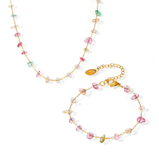 Dopamine Jewelry Set - Ins Aesthetic Crystal Stone Necklace & Bracelet