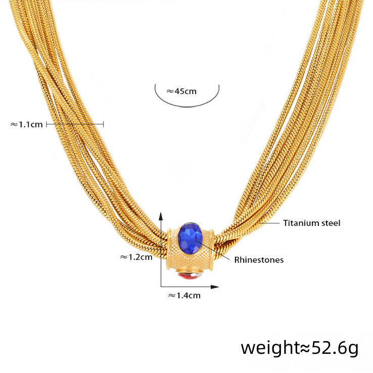 Luxury Multi-Layer Chain Set - Gold Plated Titanium Necklace & Bracelet with Crystal Accents, Heavy Duty Glam Jewelry