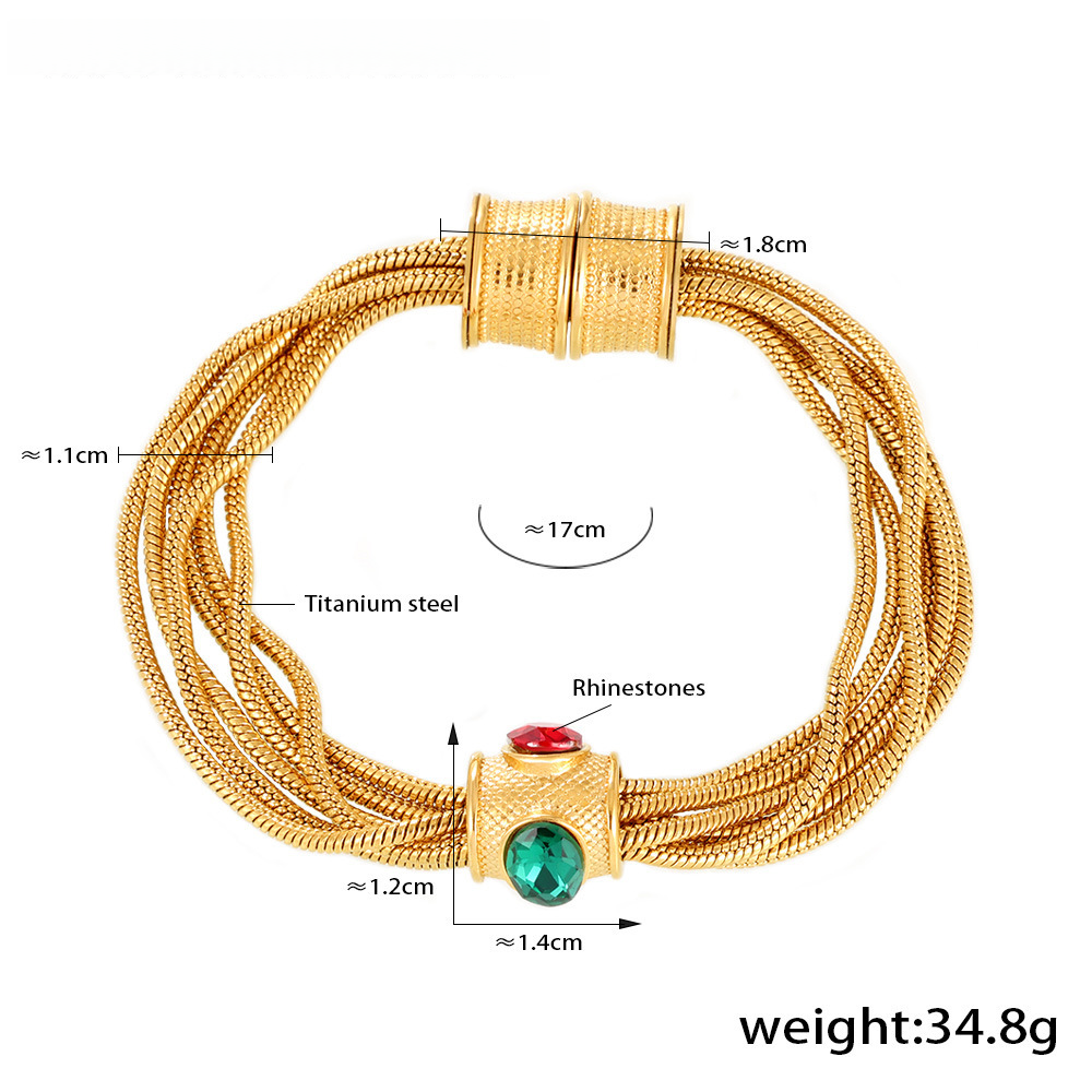 Luxury Multi-Layer Chain Set - Gold Plated Titanium Necklace & Bracelet with Crystal Accents, Heavy Duty Glam Jewelry