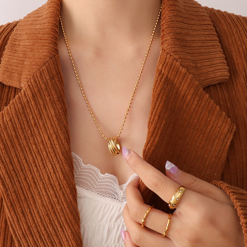 Minimalist Layered Circle Necklace - Convertible Double Chain, Gold Plated Stackable Y2K Jewelry