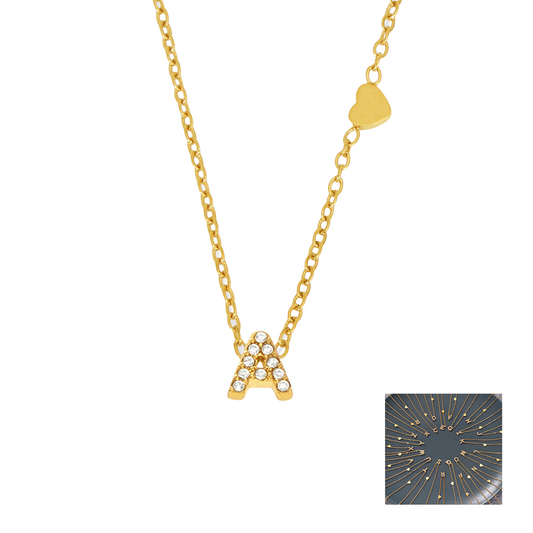 Personalized Alphabet Necklace - Custom Initial Pendant with Cubic Zirconia, 26 Letters Gold Plated Titanium Steel  Chain