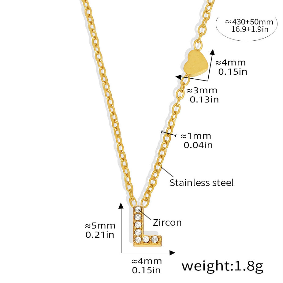 Personalized Alphabet Necklace - Custom Initial Pendant with Cubic Zirconia, 26 Letters Gold Plated Titanium Steel  Chain