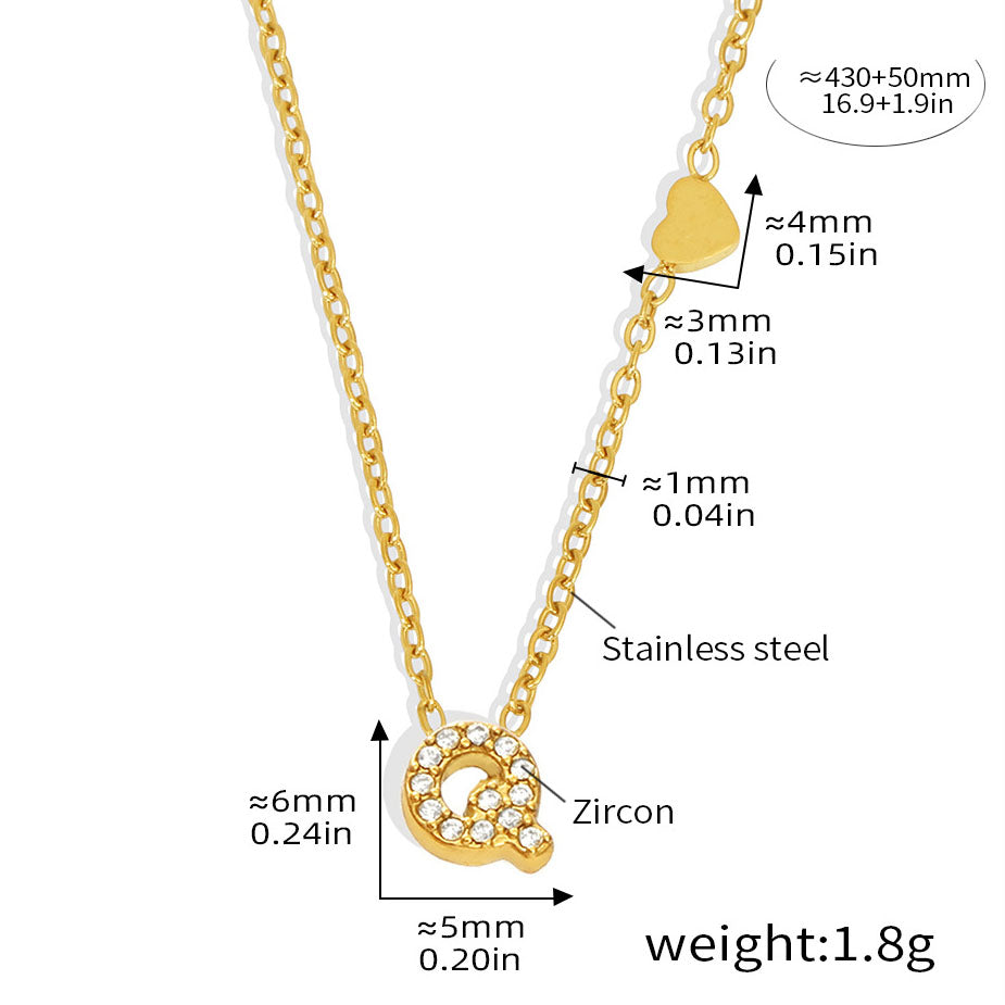 Personalized Alphabet Necklace - Custom Initial Pendant with Cubic Zirconia, 26 Letters Gold Plated Titanium Steel  Chain