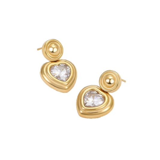 French Vintage Set Cubic Zirconia Heart Earrings