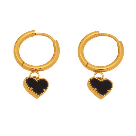 Natural Black Onyx Heart Huggie Earrings - Minimalist Dainty Studs