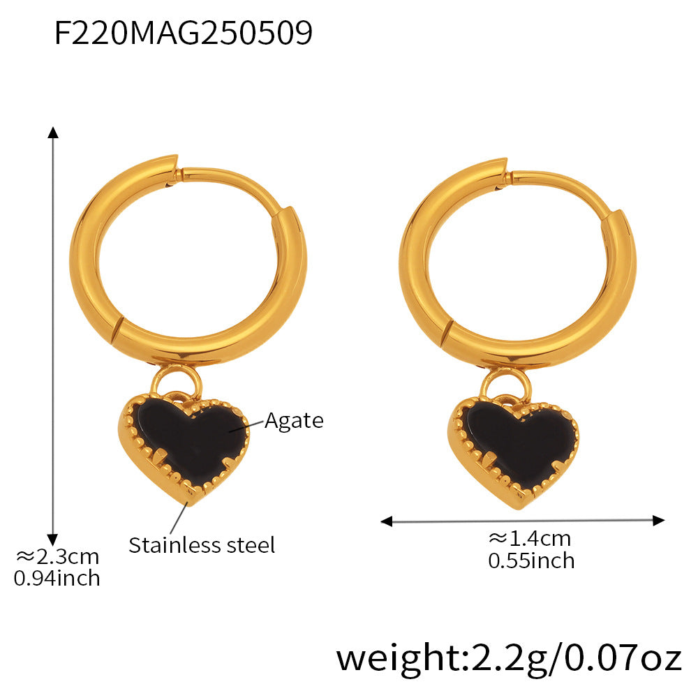 Natural Black Onyx Heart Huggie Earrings - Minimalist Dainty Studs