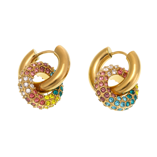 Double Circle Zirconia Earrings - Convertible Hoop & Stud Earrings