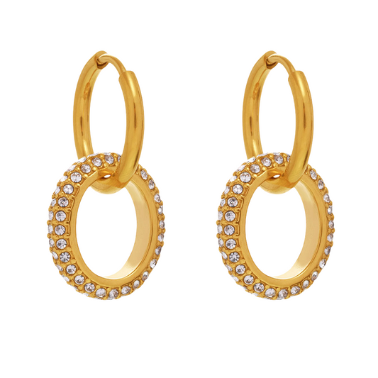 Double Hoop White Zirconia Earrings - Convertible 2-in-1 Circle Earrings
