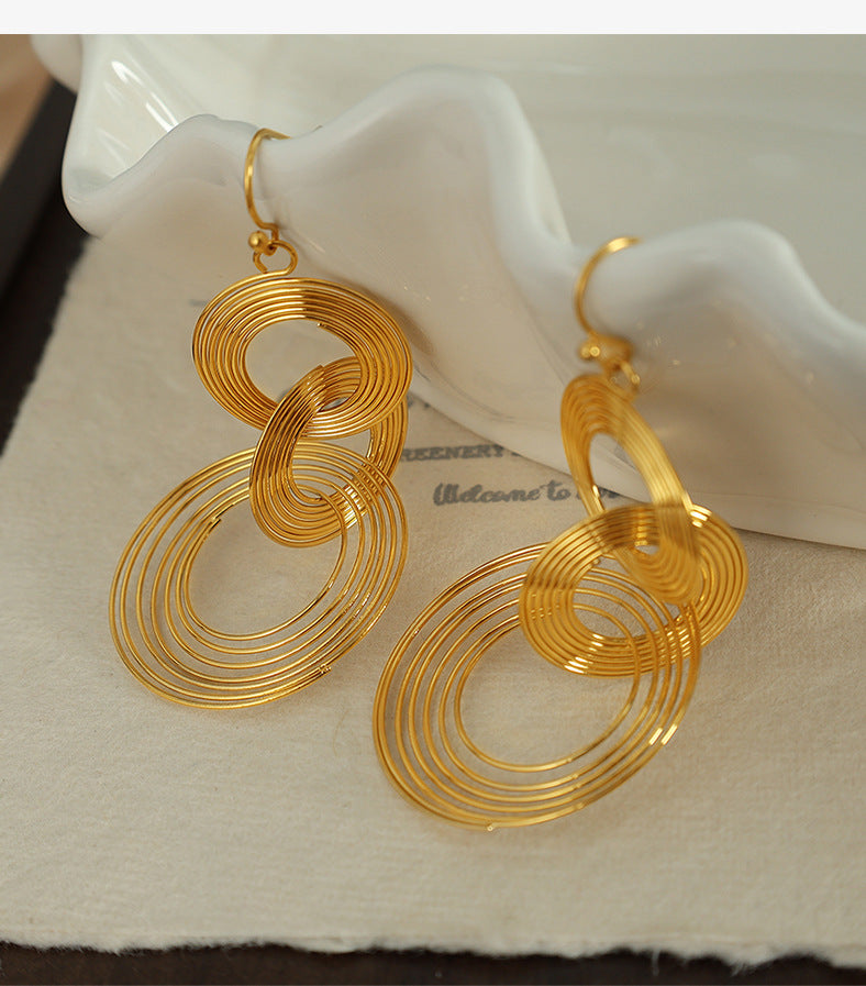 Minimalist Vintage Bold Layered Hoop Fringe Drop Earrings – Statement Dangle Earrings for Women