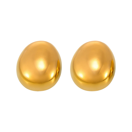 Oval Brushed Metal Earrings - Oversized Minimalist Studs