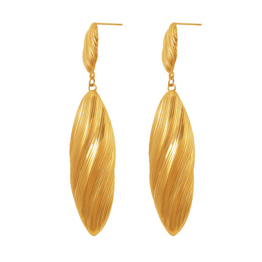 Vintage Striped Shell Pendant Earrings - Long Dangle Boho Earrings