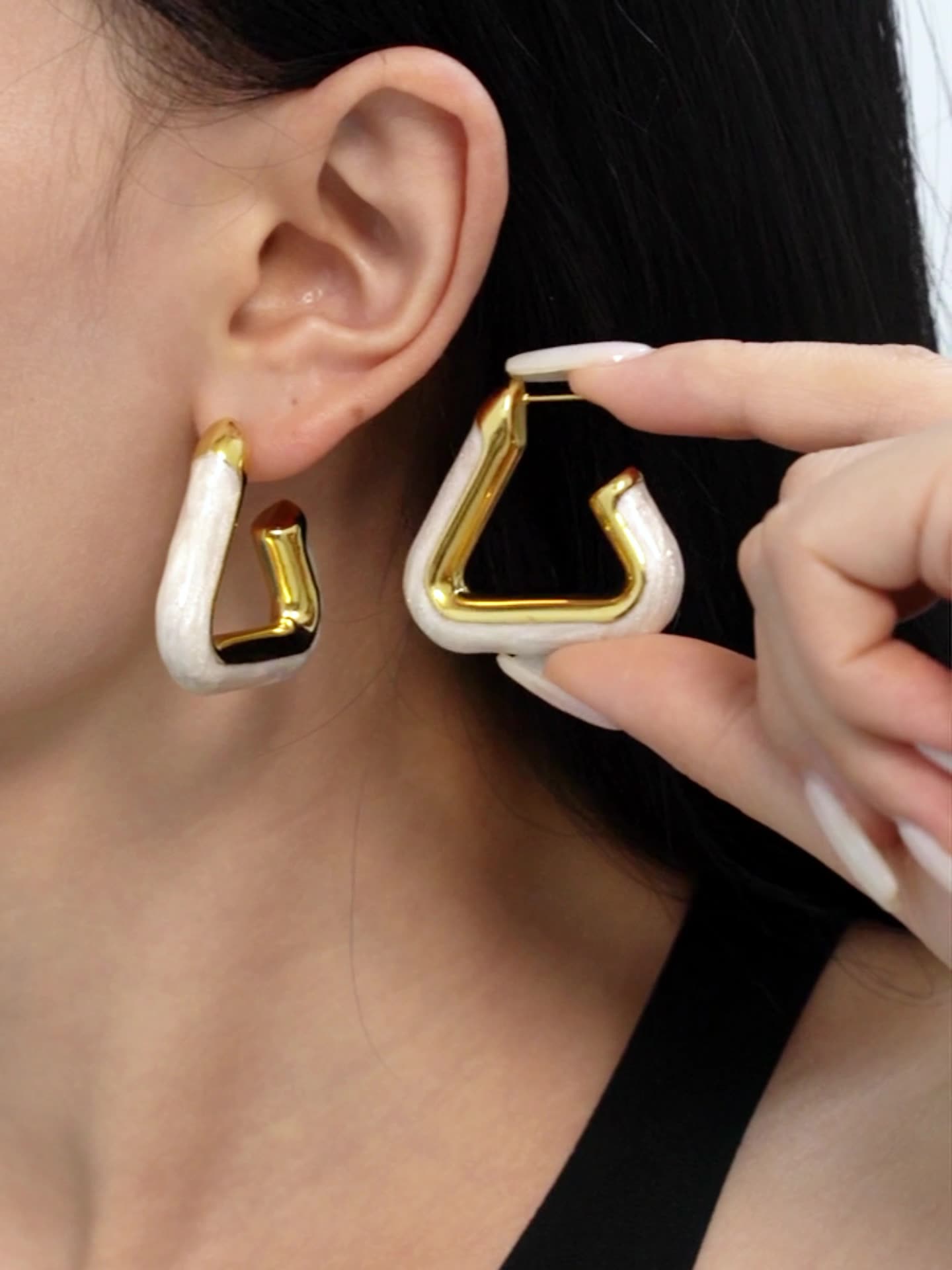 Triangular Pearl Resin Earrings - Minimalist Hollow Geometric Studs