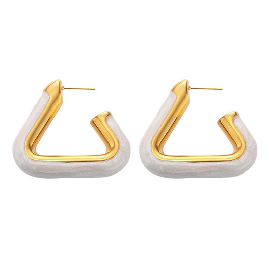 Triangular Pearl Resin Earrings - Minimalist Hollow Geometric Studs