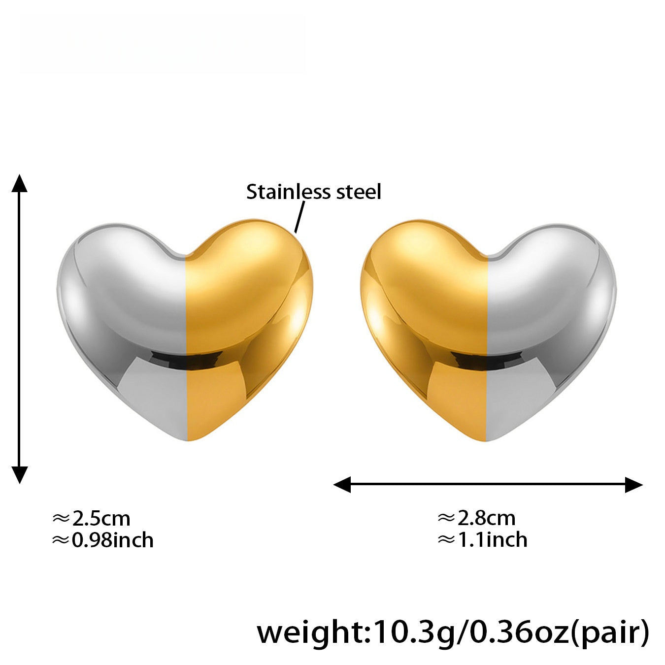 Two-Tone Heart Earrings - Minimalist Gold & Silver Love Studs,
