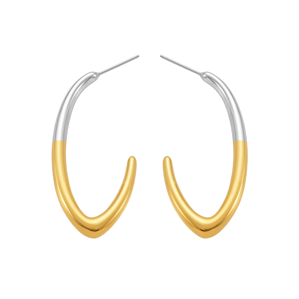 High-Polish Minimalist C-Hoop Earrings - Two-Tone Gold & Silver Geometric Earrings
