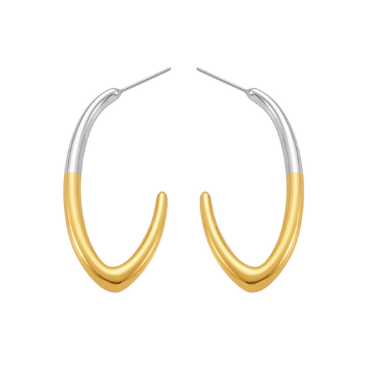 High-Polish Minimalist C-Hoop Earrings - Two-Tone Gold & Silver Geometric Earrings