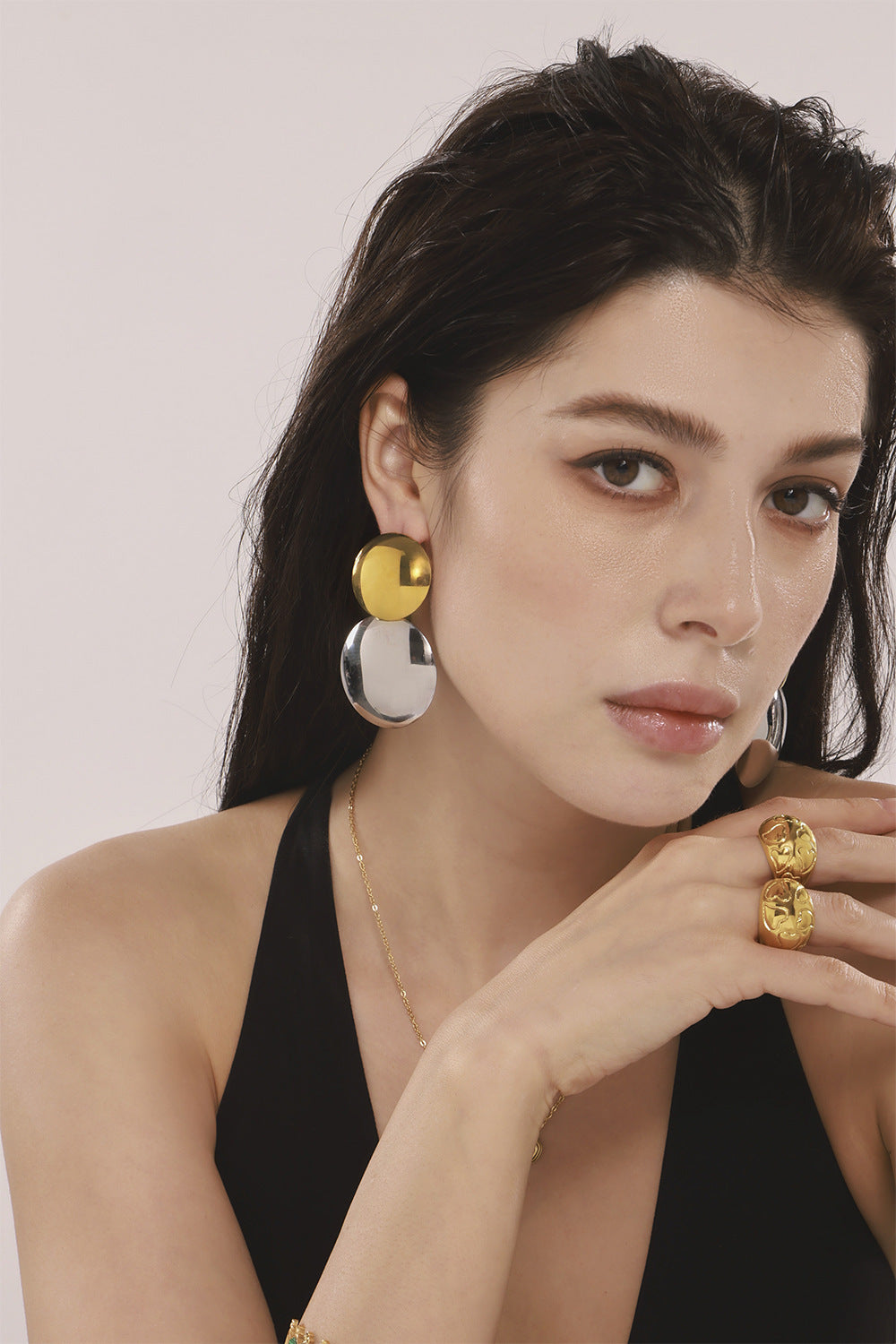 Two-Tone Gold Earrings - Minimalist Geometric Studs