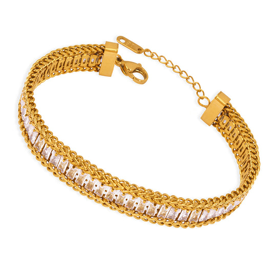 Luxury Geometric Zirconia Bracelet - Minimalist Cubic Zirconia Chain