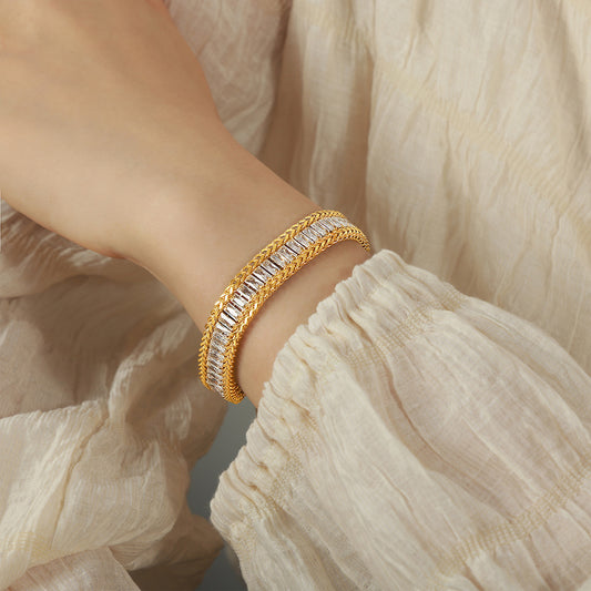 Luxury Geometric Zirconia Bracelet - Minimalist Cubic Zirconia Chain