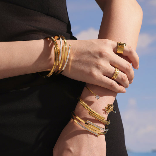 High-Polish Mud Diamond Bracelet - Multi-Layer Stackable Bangle