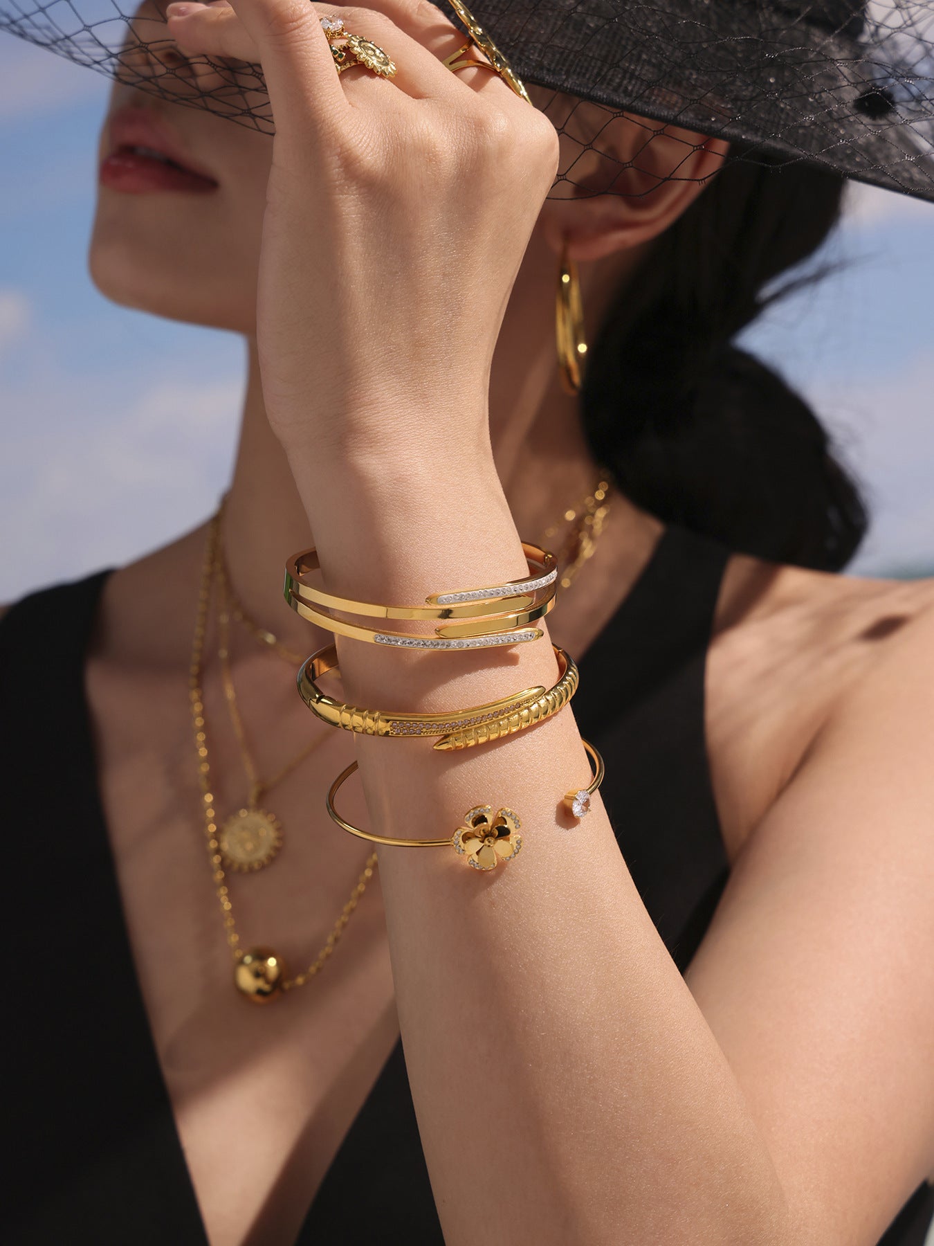 High-Polish Mud Diamond Bracelet - Multi-Layer Stackable Bangle