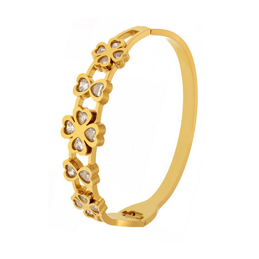 5A Zirconia Clover & Heart Bracelet - Luxury Floral Bangle