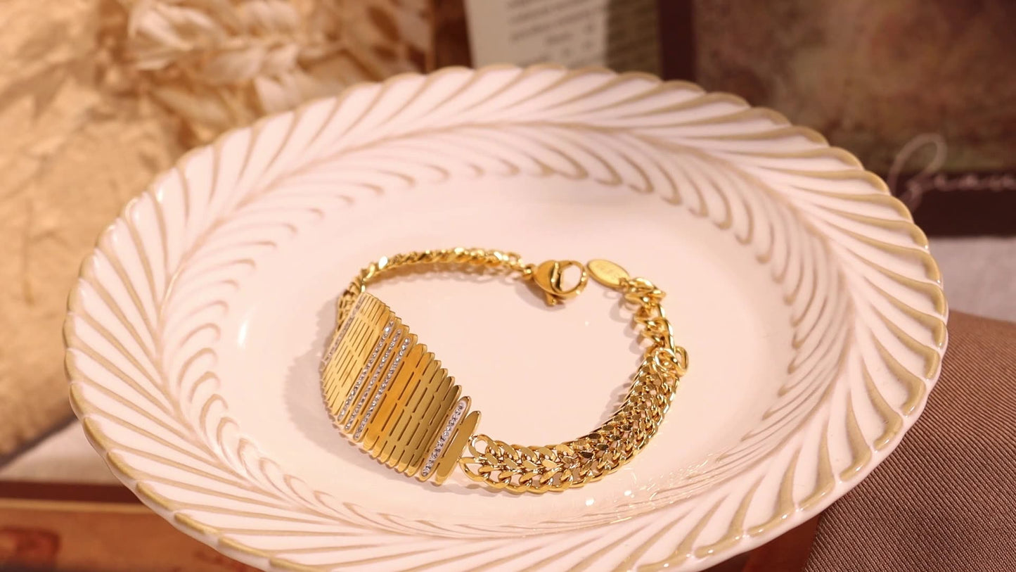 Geometric Zirconia Fence Bracelet - Bold Metal Chain Link Design