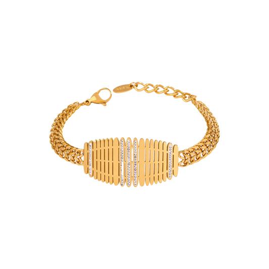 Geometric Zirconia Fence Bracelet - Bold Metal Chain Link Design