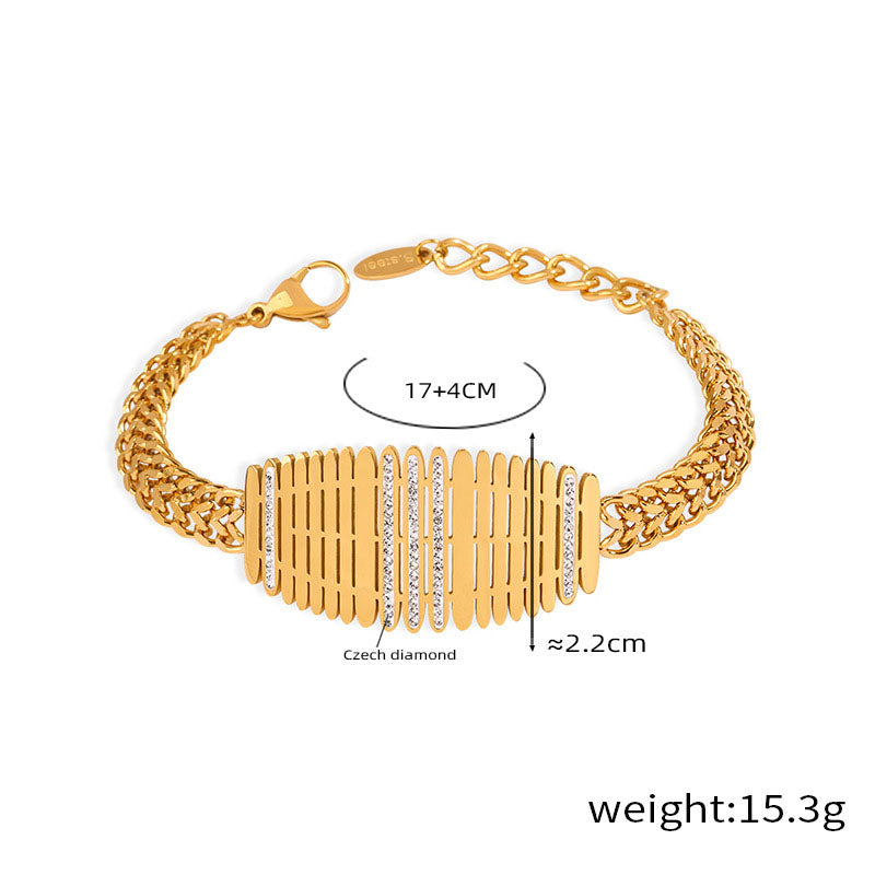 Geometric Zirconia Fence Bracelet - Bold Metal Chain Link Design