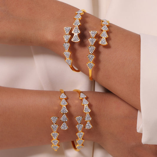Geometric Skirt-Spring Cuff Bracelet - Diamond-Cut Asymmetrical Bangle